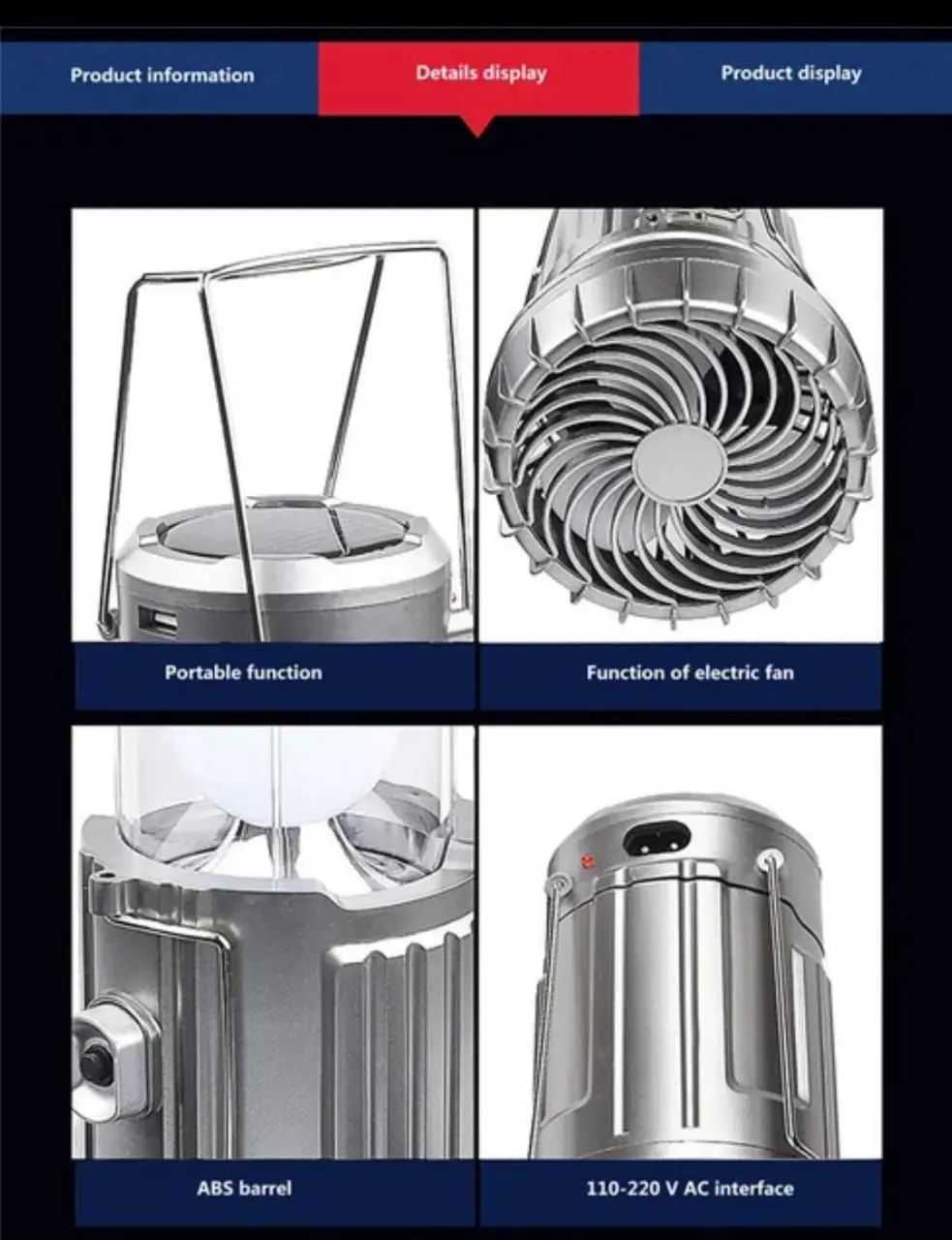 6in1 portable outdoor LED camping lantern with fan solar charge rechargeable light energy saving tent lamp flashlight