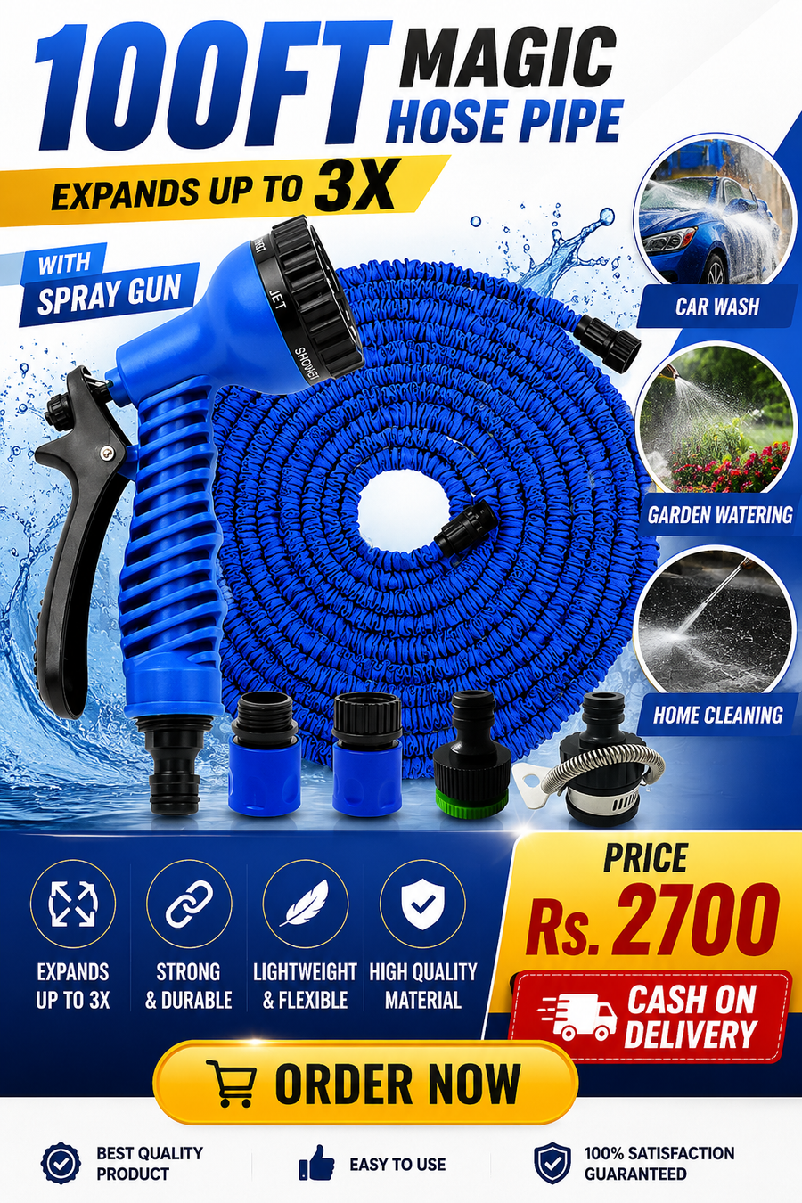 100 Feet Magic Hose pipe 100ft Expandable Garden Magic Water Hose Pipe ,Flexible Magic Water Hose Pipe With Spray Nozzle Garden Hose Retractable DIY Car Wash Tool