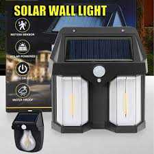 Double Head Solar Wall Light with Motion Sensor | Antique Style Waterproof Outdoor LED Security Lamp | Rechargeable Solar Powered Garden, Porch, Balcony & Pathway Wall Mounted Light