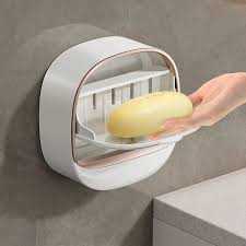 Covered Pot Style Wall-Mounted Soap Box | Double-Layer Soap Holder | No-Drill, Odorless & Splash-Proof Soap Case for Bathroom & Kitchen