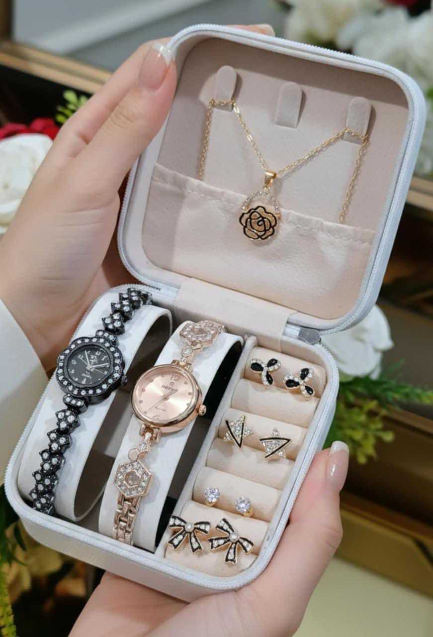 Luxury 2-in-1 Diamond Stone Jewelry Gift Set – Watch + Earrings