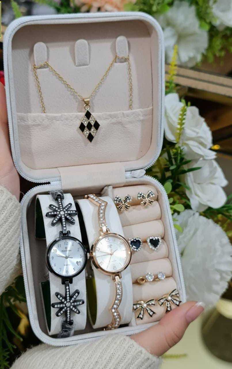 Luxury 2-in-1 Diamond Stone Jewelry Gift Set – Watch + Earrings